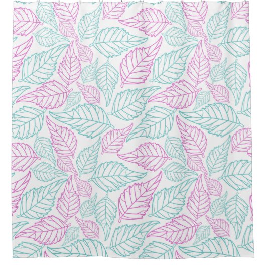 Weißer Hintergrund mit Lila und grünen Blätter Duschvorhang (Vorderseite)