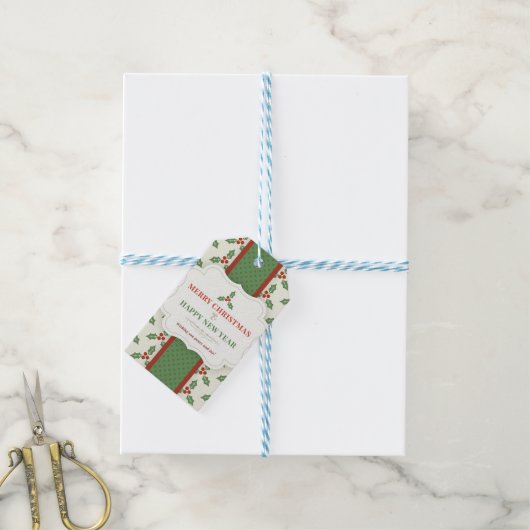 Weißer Hintergrund mit Mistletoe und Meldung Geschenkanhänger (Mit Garn)
