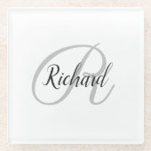 Weißer Hintergrund mit Monogramm   Glasuntersetzer (Vorderseite)