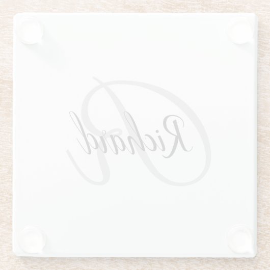 Weißer Hintergrund mit Monogramm   Glasuntersetzer (Rückseite)