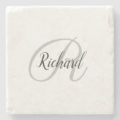 Weißer Hintergrund mit Monogramm   Steinuntersetzer (Vorderseite)