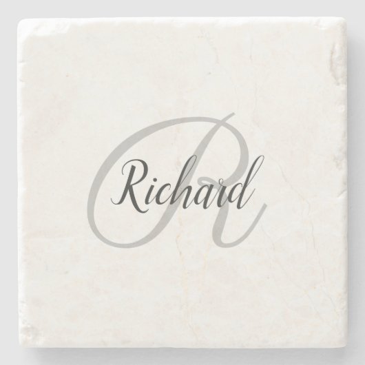 Weißer Hintergrund mit Monogramm Steinuntersetzer (Vorderseite)