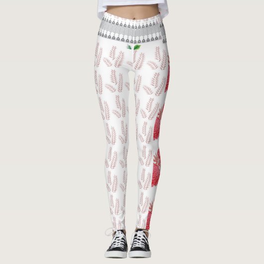 weißer Hintergrund mit rosa Blätter Leggings (Vorderseite)