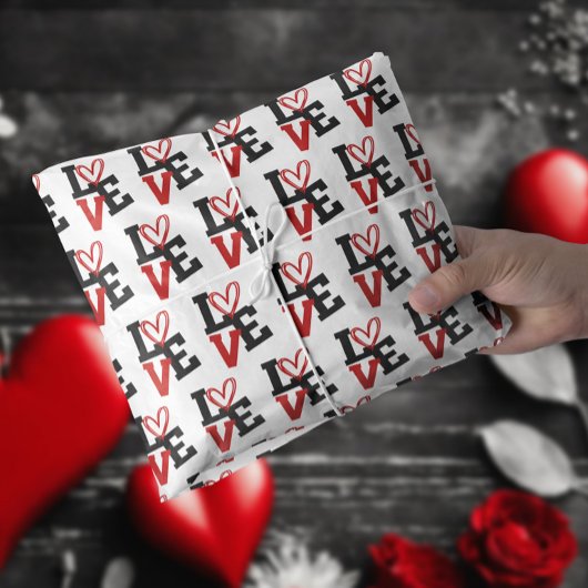 Weißer Hintergrund mit Rot-Schwarz-LIEBE Valentine Seidenpapier