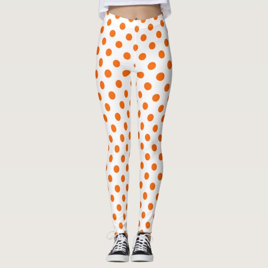 Weißer Hintergrund Orange Polka Dots Leggings (Vorderseite)