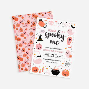 Weißer Hintergrund Pinke und orange Halloween 1. G Einladung