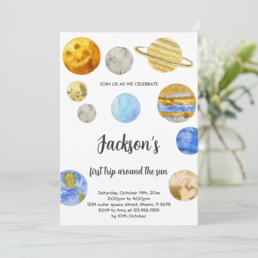 Weißer Hintergrund Weltraum Einladungen zum Geburt (Stehend Vorderseite)