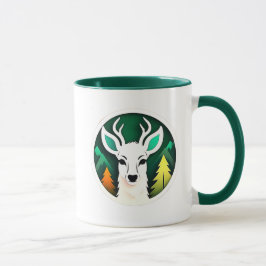 Weißer Hirsch auf dem Grund eines Waldes. Tasse