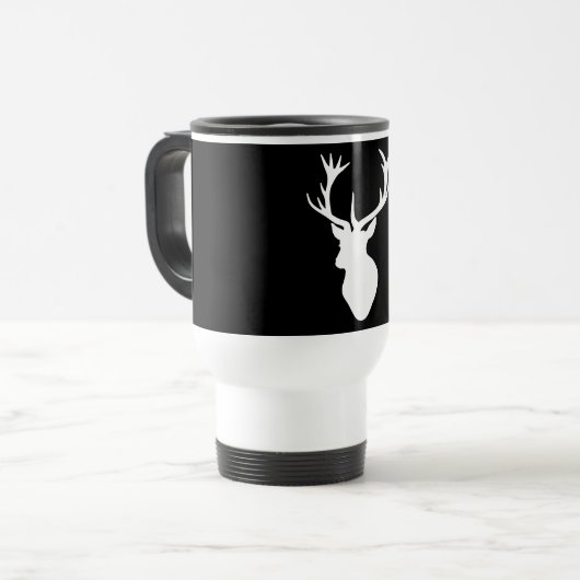 Weißer Hirsch-Kopf Reisebecher (Vorderseite Links)