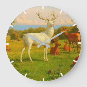 Weißer Hirschhirsch auf offenem Feld Natur Wildtie Große Wanduhr