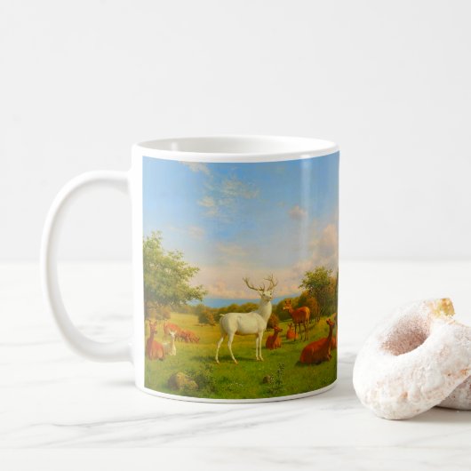 Weißer Hirschhirsch auf offenem Feld Natur Wildtie Kaffeetasse (Mit Donut)