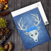 Weißer Hirschkopf mit antlers blauen Rose