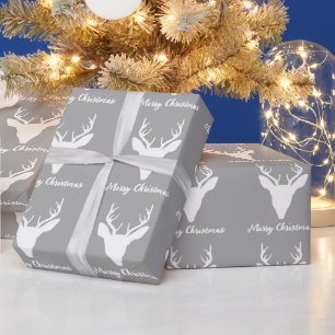 Weißer Hirschkopf-Silhouette auf Grau und benutzer Geschenkpapier
