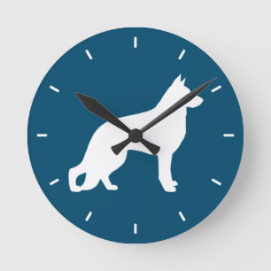 Weißer Hirte Hund GSD K9 Silhouette Runde Wanduhr