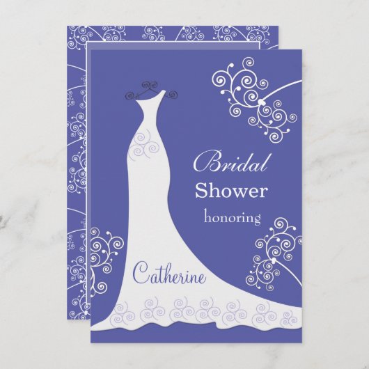 Weißer Hochzeitsgott, Wirbel auf blauem Brautparty Einladung (Vorne/Hinten)