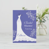 Weißer Hochzeitsgott, Wirbel auf blauem Brautparty Einladung (Stehend Vorderseite)