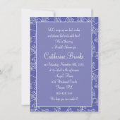 Weißer Hochzeitsgott, Wirbel auf blauem Brautparty Einladung (Rückseite)