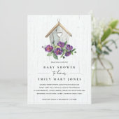 WEISSER HOLZ, RUSTIK, BLUMENBIRDHOUSE BABY DUSCHE EINLADUNG (Stehend Vorderseite)