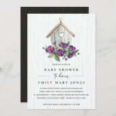 WEISSER HOLZ, RUSTIK, BLUMENBIRDHOUSE BABY DUSCHE EINLADUNG (Vorne/Hinten)