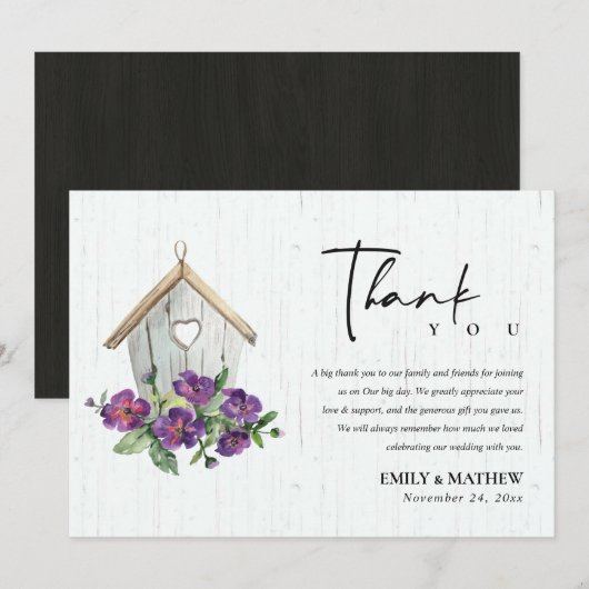 WEISSER HOLZ RUSTISCHES BLUMENBIRDHOUSE DANKESKARTE (Vorne/Hinten)