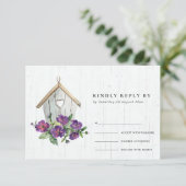 WEISSER HOLZ RUSTISCHES BLUMENBIRDHOUSE WEDD RSVP KARTE (Stehend Vorderseite)
