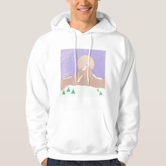 Weißer Hoodie mit cooler Bergszene (Vorderseite)
