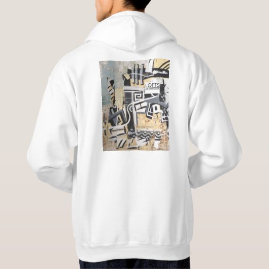 Weißer Hoodie mit Steinbock-Wand-Entwurf (Rückseite)