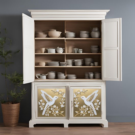 Weißer Hummingvogel auf der Goldteppichseite Seidenpapier