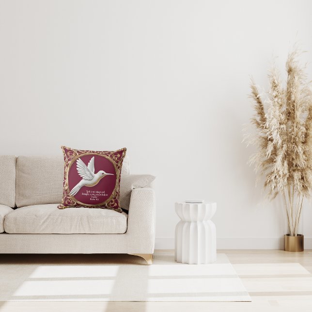 Weißer Hummingvogel auf Rot Kissen (Von Creator hochgeladen)