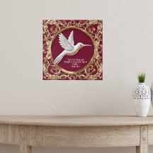 Weißer Hummingvogel auf Rot