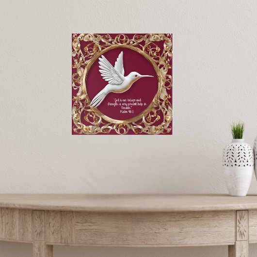 Weißer Hummingvogel auf Rot Poster