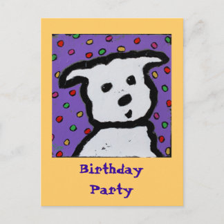 Weißer Hund auf Punkten Geburtstag nach Karte lade