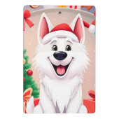Weißer Hund in Weihnachtsmannmütze Mini Klemmbrett (Rückseite)