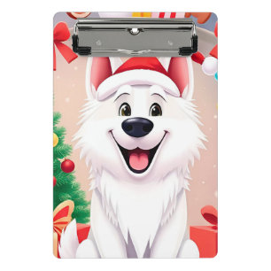 Weißer Hund in Weihnachtsmannmütze Mini Klemmbrett