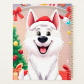 Weißer Hund in Weihnachtsmannmütze Planer (Rückseite)
