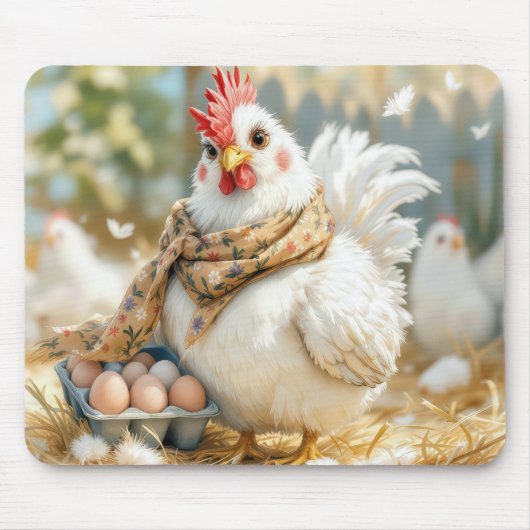 Weißer Hund mit Eiern in einem Karton Mousepad (Vorne)