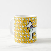 Weißer Hund mit gelber Schleife Kaffeetasse (Vorderseite Links)