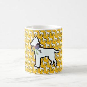 Weißer Hund mit gelber Schleife Kaffeetasse