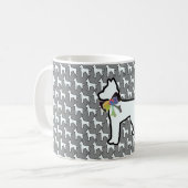 Weißer Hund mit grauer Schleife Kaffeetasse (Vorderseite Links)