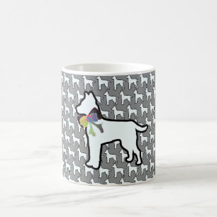 Weißer Hund mit grauer Schleife Kaffeetasse