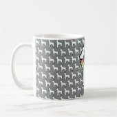 Weißer Hund mit grauer Schleife Kaffeetasse (Links)