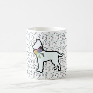 Weißer Hund mit Schleife   Kaffeetasse