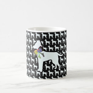 Weißer Hund mit schwarzer Schleife Kaffeetasse