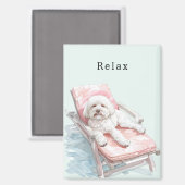 Weißer Hund Rosa Liegestuhl Magnet (Vorderseite/Rückseite)