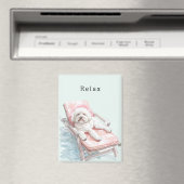 Weißer Hund Rosa Liegestuhl Magnet (In Situ (Geschirrspüler))