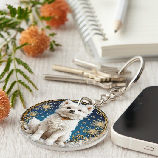 Weißer Hund Schlüsselanhänger (Vorderseite rechts)