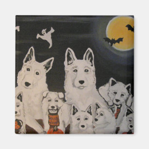 Weißer Hundehalloween-Familien-Magnet Magnet