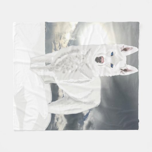 Weißer Husky im Schnee Fleecedecke (Vorderseite (Horizontal))