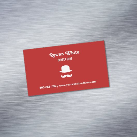 Weißer Hut und Schnurrbart Silhouette rot Magnetische Visitenkarte (Beispiel)
