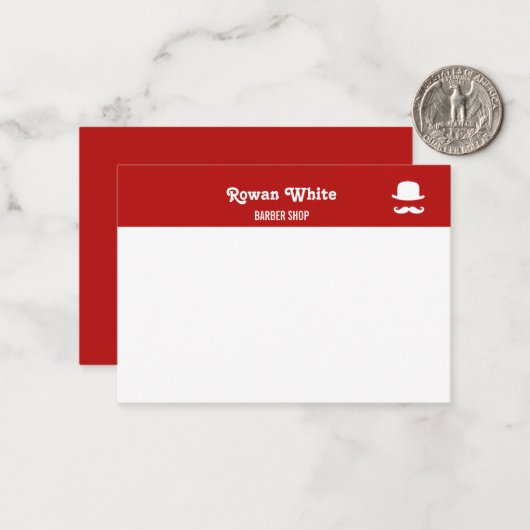 Weißer Hut und Schnurrbart Silhouette rot Mitteilungskarte (Vorderseite/Rückseite Beispiel)